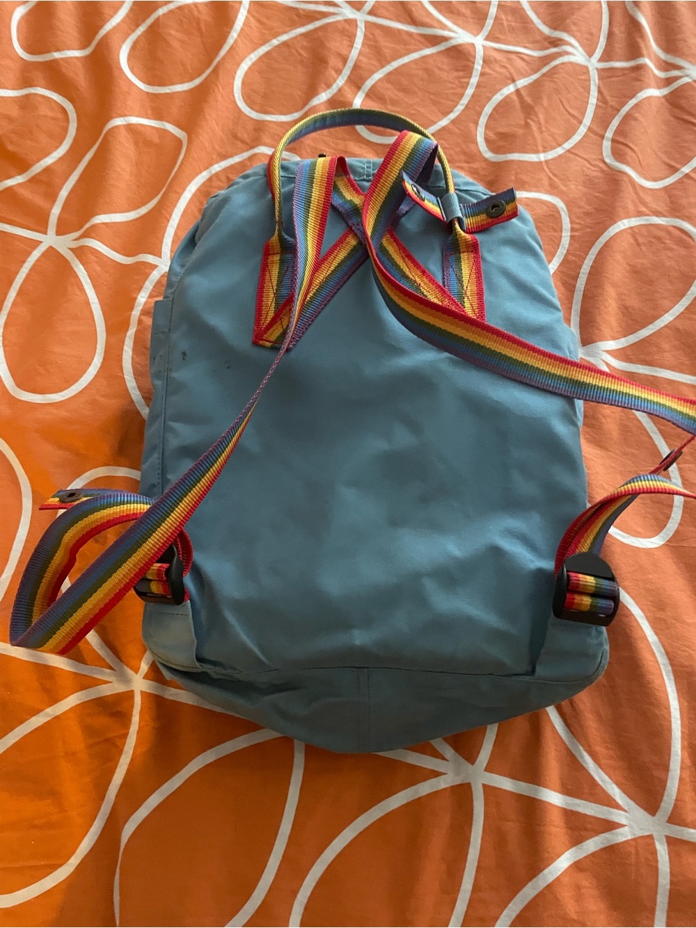 Fjallraven Kanken Light Blue Backpack with Rainbow Webbing - Picture 2 of 8